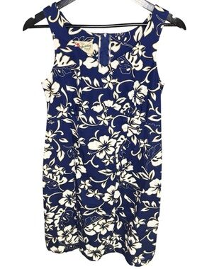 Hilo Hattie Size 8 Hawaiian Floral Dress Blue Navy White 100% Cotton Tropical